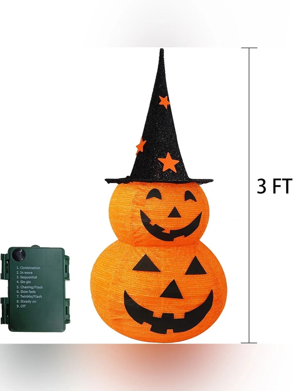 Halloween LED Orange Pumpkin Snowman Decoration with Witch Hat